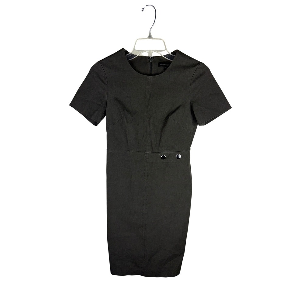 Banana Republic Olive Green Short Sleeve Button Sheath Dress Petite 2 Office
